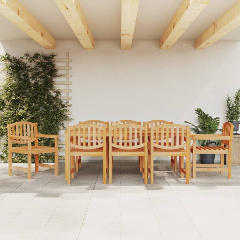 Deleana 8 - Person Teak Wood Patio Dining Set with Rectangular Table, 8 chairs