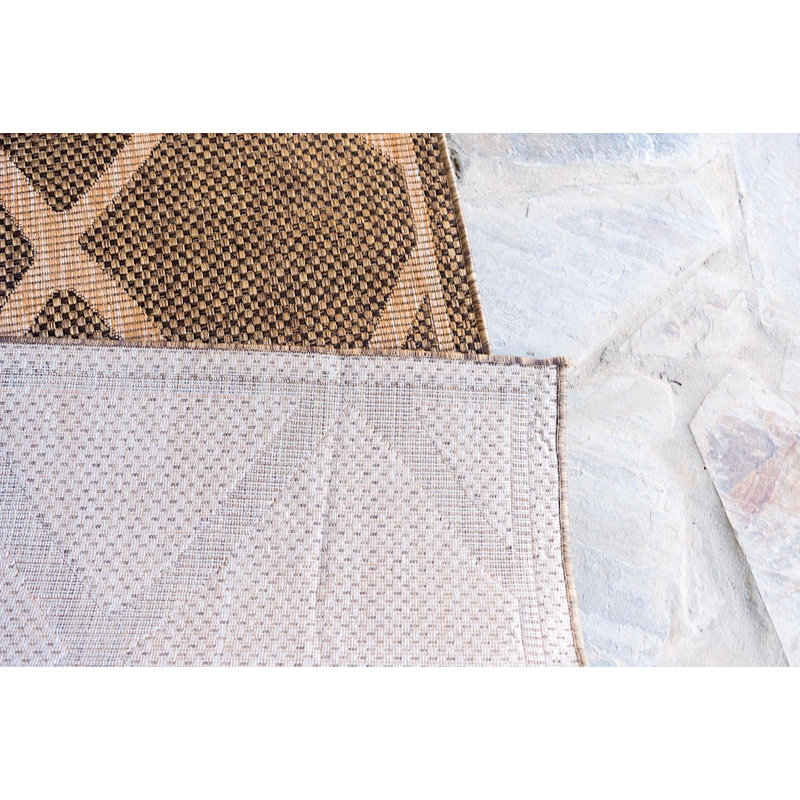 Easy-Care Diamond Brown Synthetic 5' x 8' Outdoor Rug