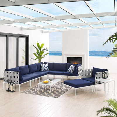 Ensemble de canapé modulaire d'extérieur en aluminium 10 pièces Harmony Sunbrella par Modway