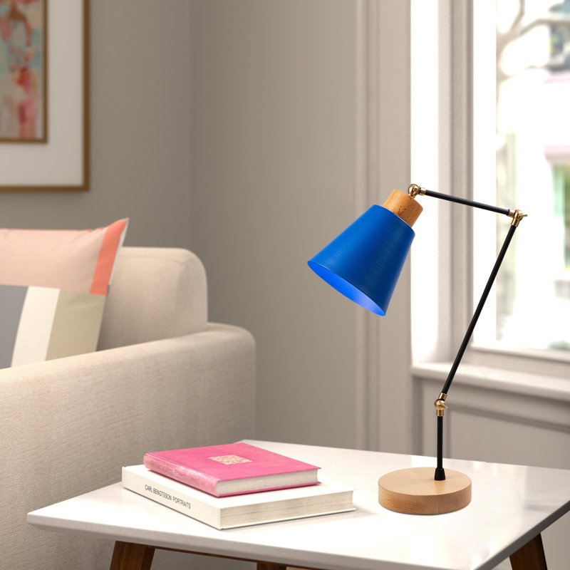 Industrial Table Lamp with Iron Body & Hornbeam Base, 5.5 in Diameter x 20.5 in Height | E27 Socket (Max 40W), 7.1 in Base Plate Diameter | 78.7 in Cable Length | Stylish Solid Color Design for Modern Home & Office Décor