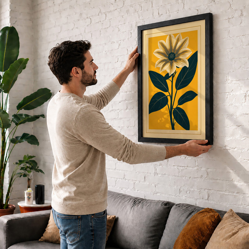 Single Bloom Botanical - Framed Print, A2 - 59.4 x 42.0 cm, Black