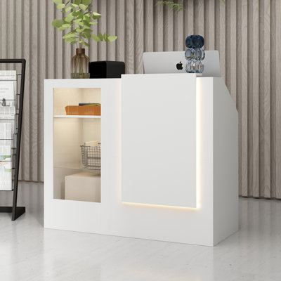 47.2'' W L-Shaped Reception Desk With LED Lights And Glass