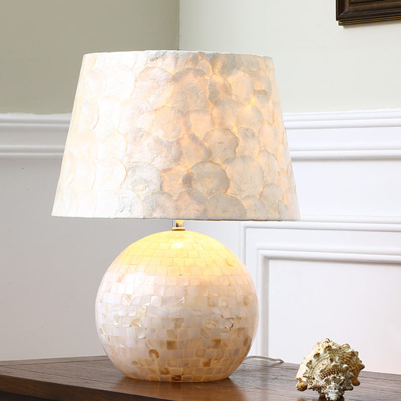 Luxury-Style American-Style Shell-Piece Fabric Lampshade Table Lamp, 18.5" H x 12.6" W x 9.84" D