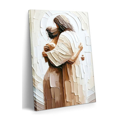 Jesus Embracing Woman Canvas Wall Art, Safe In His Arms Pictures Canvas Print Posters Wall Decor, Christian Wall Art Home Decor For Living & Prayer Room 24X36 Inch Framed