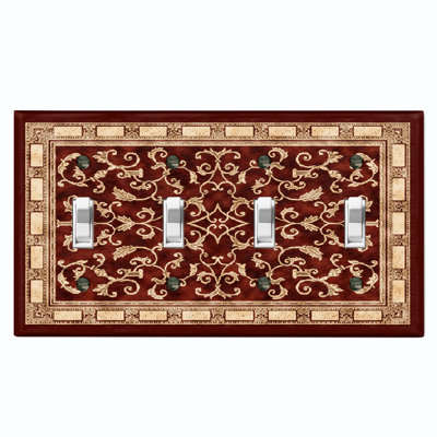 Elegant Beige Red Carpet Rug Print 4 - Gang Toggle Light Switch Standard Wall Plate