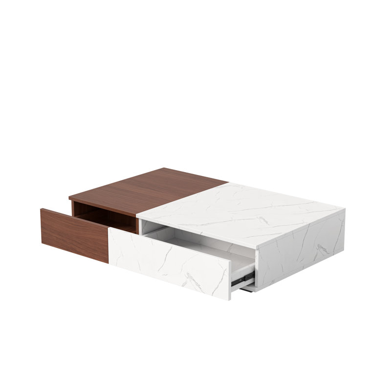 Table basse moderne à deux tons avec finition en marbre et deux compartiments de rangement