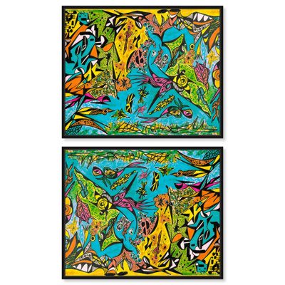 Undersea Set Canvas Set of 2 Graffiti Abstracts by 
