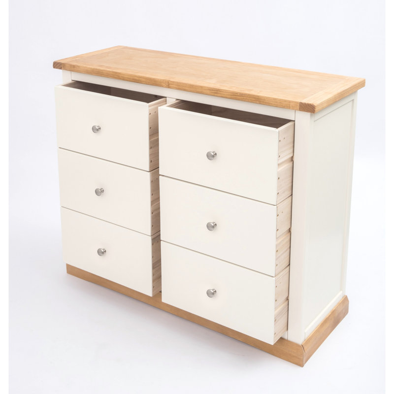6 Drawer 110cm W Double Dresser, Waxed Pine