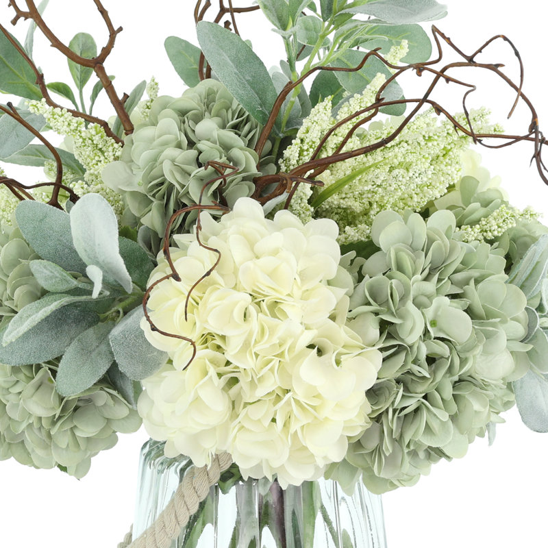 Hydrangea and Lilac Mixed Floral Arrangement in Vase