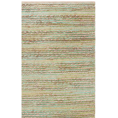 Doleman Hand Woven Jute/Cotton Striped Rug in Green