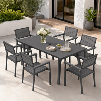 Ensemble repas d'extérieur 7 pièces Nika, en alliage d'aluminium, adapté aux rassemblements de patio
