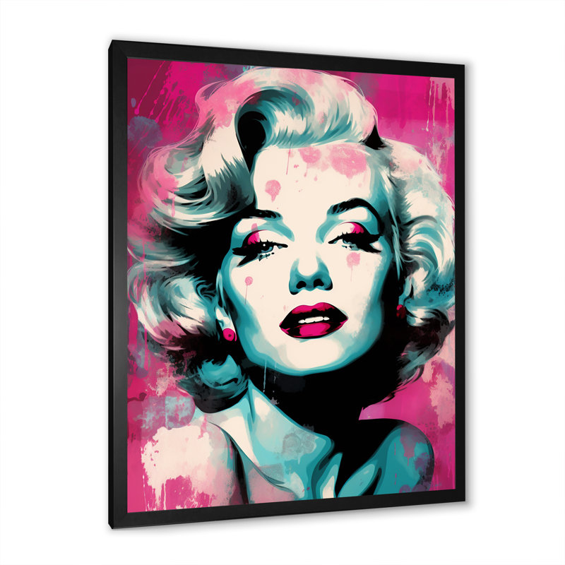 Magenta Monroe Popart Portrait - femme, impression d'art mural_105801, H 32 po x l 24 po x P 1 po, Cadre photo noir