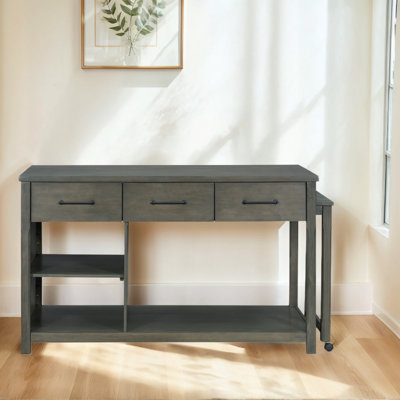 Expandable Kitchen Island Cart With Storage & Power Outlets, Retro Rolling Kitchen Island With Drawers & Shelves by Gracie Oaks