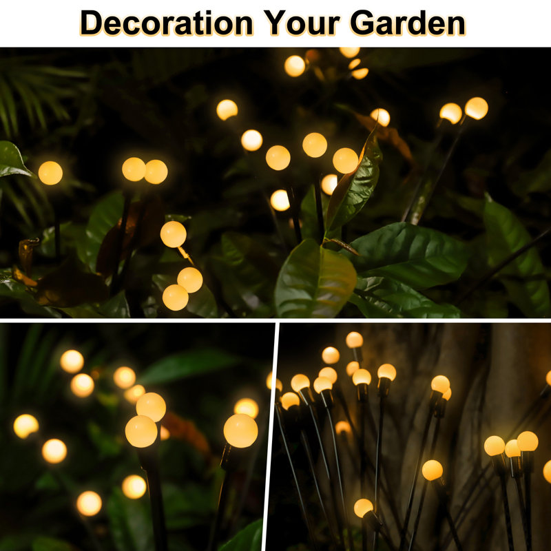 8 Head Solar Powered Garden Swaying Lights - Swaying When Wind Blows, Pathway Light, Warm White