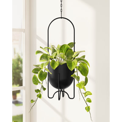 Black 5" Metal Hanging Planter, Indoor/Outdoor Window Porch Balcony Tabletop Flower Pot, No Chains/Hooks