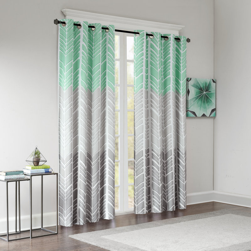 Adel Chevron Total Blackout Grommet Single Curtain Panel, Aqua