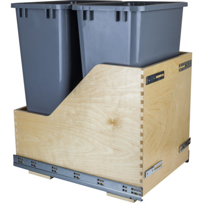 Waste Solution-Wood-Double 50 Solid Wood Open Pull Out Trash Can - 12.5 Gallons