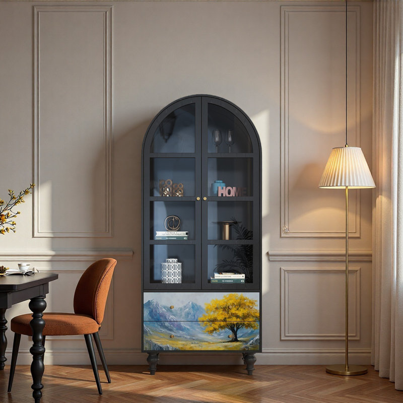 Armoire de rangement en bois massif avec portes en verre