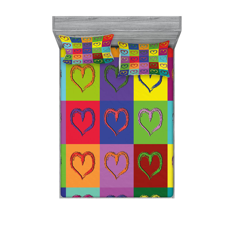 Multicolore drap-housse et coussin décoratif Ambesonne, Ensemble de draps pour très grand lit californien