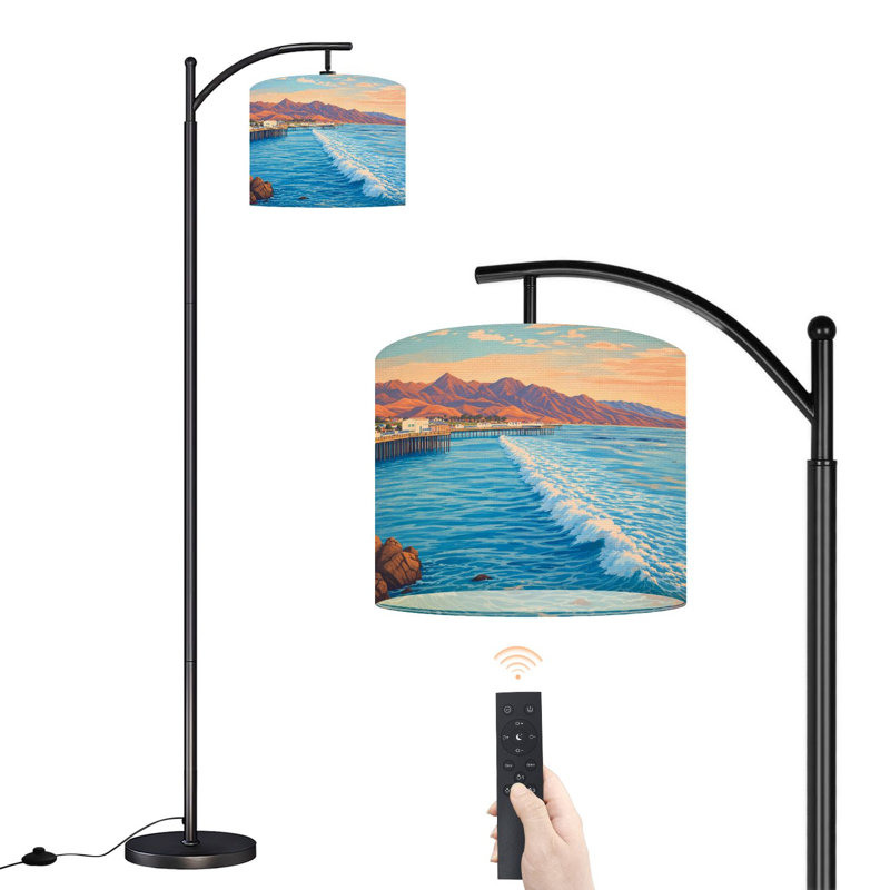 Lampe sur pied à arc avec abat-jour réglable Sunset Pismo Beach California Coastline Lampe sur pied 3 températures de couleur à intensité variable pour lampe