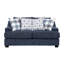 Canapé deux places Marie, coussins réversibles, 4 coussins décoratifs, chenille bleue