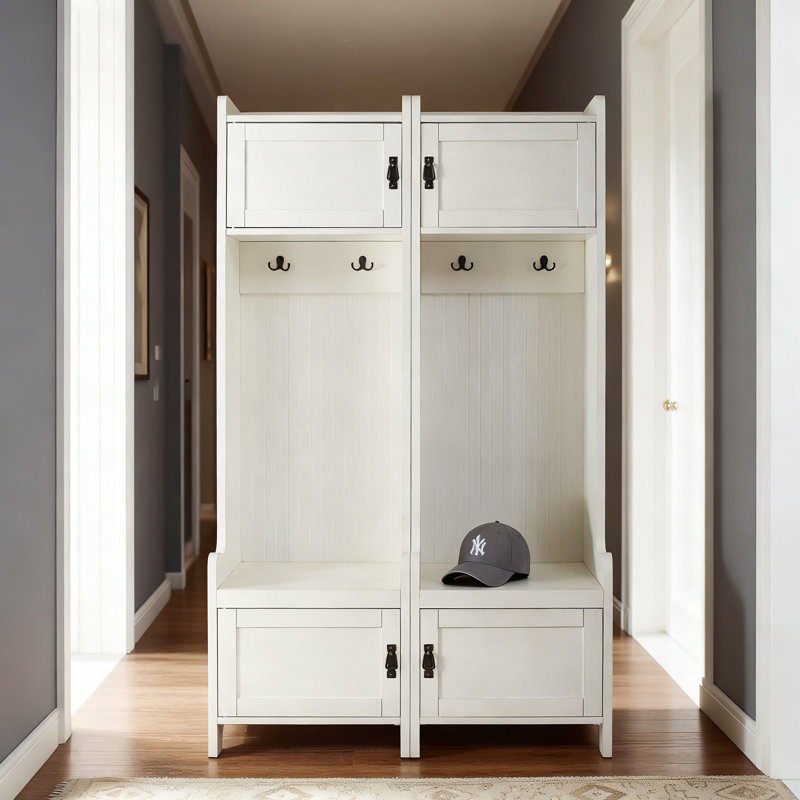 Ensemble de vestibule 2 pièces avec armoires de rangement et crochets pour portemanteaux