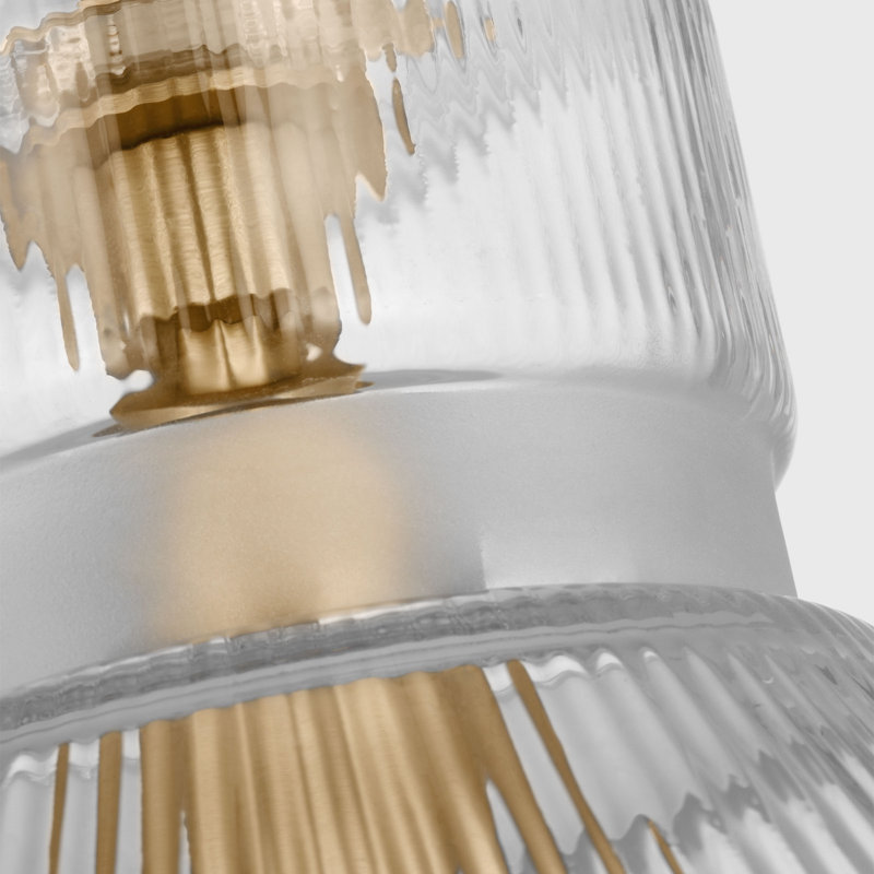 Luminaire suspendu de cuisine 1 lumière Liouet en laiton satiné avec abat-jour côtelé transparent, Laiton satiné