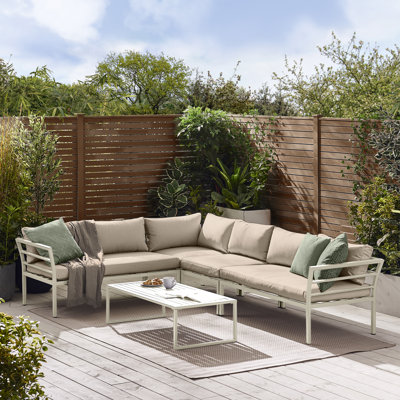 Alanzo Outdoor 6 Seater Corner Sofa And Coffee Table - Minimalist Modern Style (Cover Included)