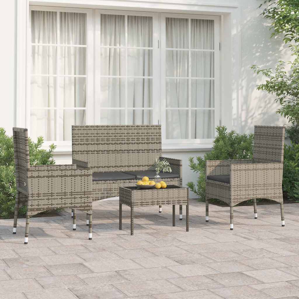 4-Sitzer Lounge-Set Vidaxl aus Rattan Garten-Lounge-Set mit Kissen Schwarz Poly Rattan