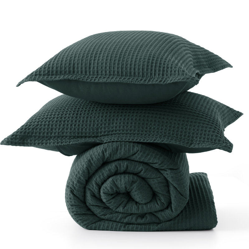 Bedsure Waffle Comforter Set, Queen Comforter + 2 Standard Shams, Forest Green