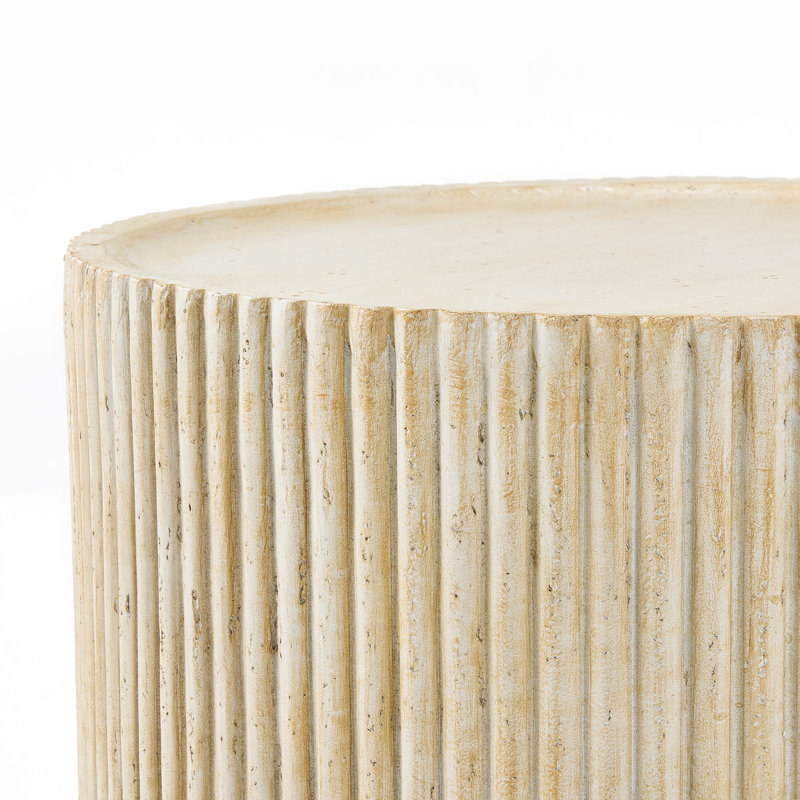 Calvera 23.5" Round Fluted Magnesium Oxide Coffee Table For Indoor And Outdoor Use