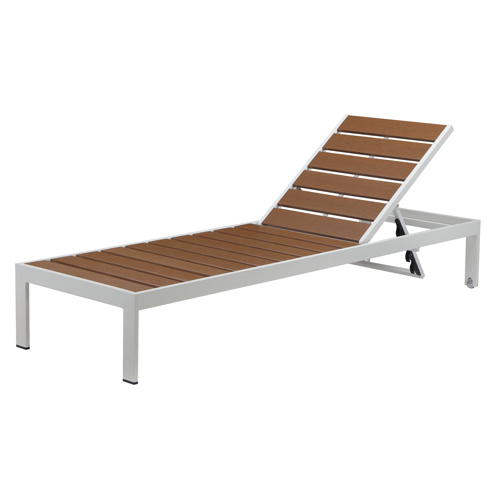 Aynura 26" Patio Chaise Lounge,  White Frame/Teak Seat