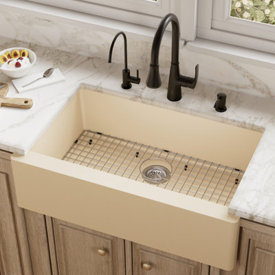 Karran Quartz 34'' X 21-1/4'' Single Bowl Farmhouse/Apron Front Kitchen Sink Kit