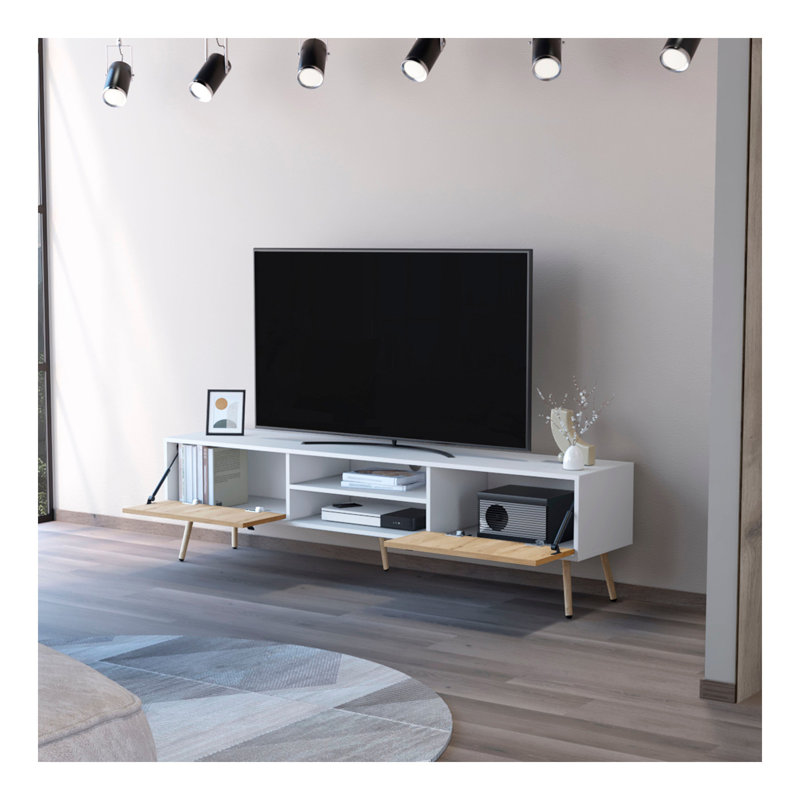 Meuble télé 2 tiroirs blanc et macadamia