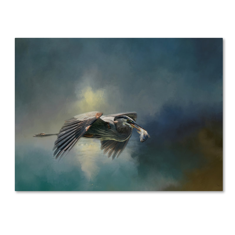 «Blue Herons Catch of the Day» de Vidur, impression sur toile tendue, H 14 po x l 19 po