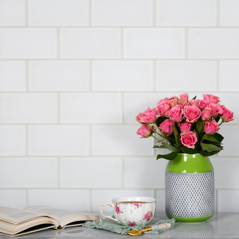 6'' x 3'' Glass Subway Wall Tile, White