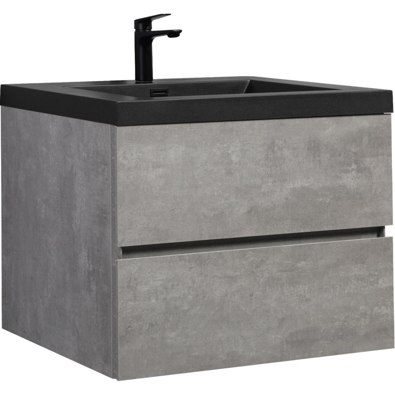 Meuble-lavabo flottant 30 po gris avec cuve à sable en quartz noir et lavabo à fermeture en douceur