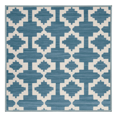 Machine Washable Trellis Blue Area Rug