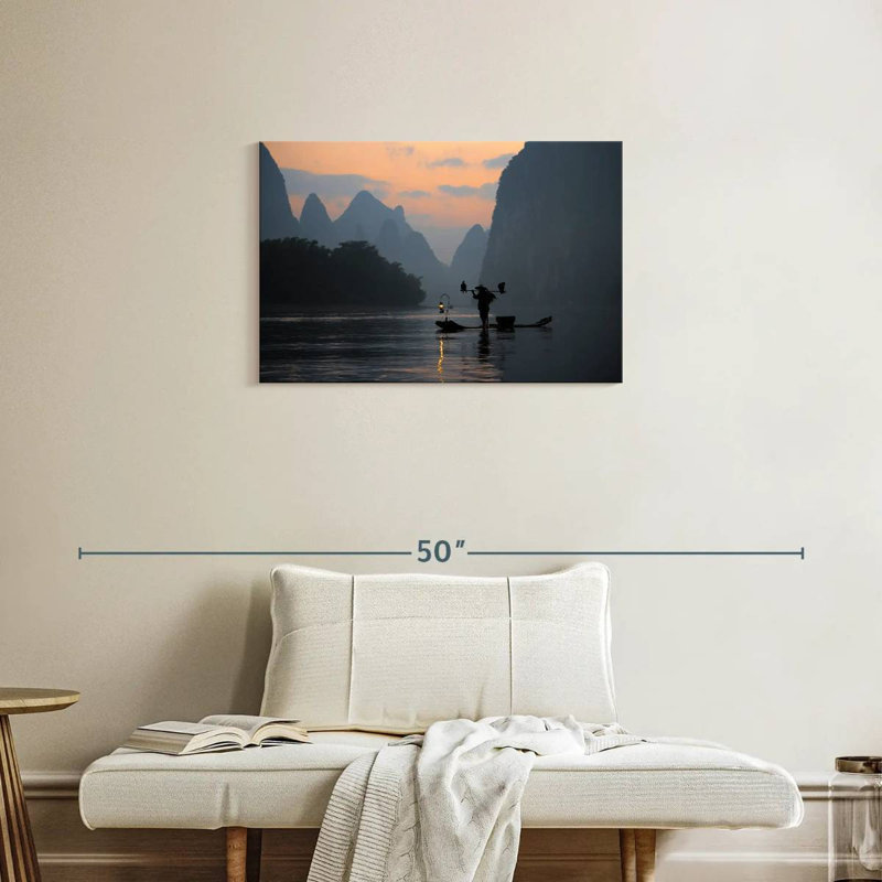Senne Li River, pêche au crépuscule, H 20 po x l 30 po