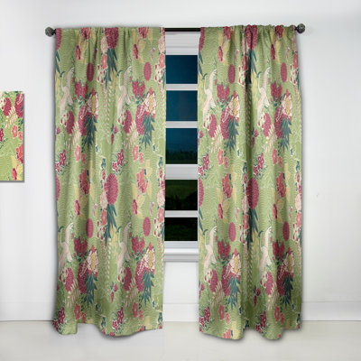Asian Silk Floral Blackout Thermal Rod Pocket Single Curtain Panel