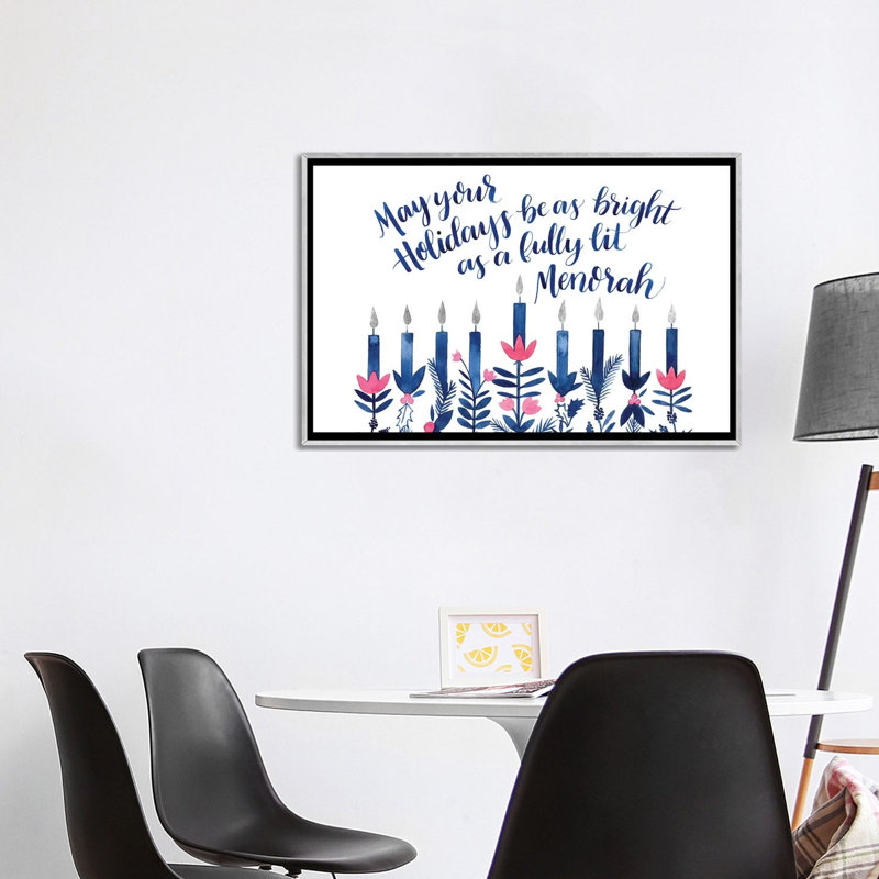 Boho Hanukkah Collection A par Grace Popp - impression d'art graphique, H 26 po x l 40 po x 1,5 po, Toile avec cadre argenté