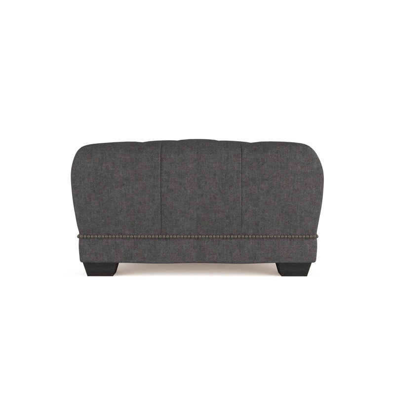 Hudson Ottoman, Plush Velvet Blue Print, Ebony