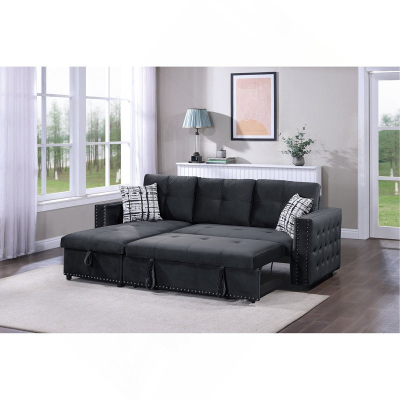 Canapé modulaire convertible en velours avec canapé-lit et canapé-lit, Noir