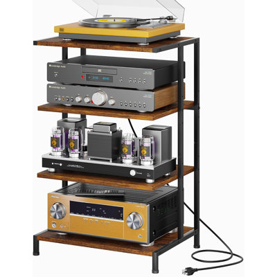 Meuble audio-vidéo AV avec multiprise, support pour armoire stéréo à 4 niveaux, console de jeu avec tablettes réglables, petit centre de divertissement avec plateau de table plus grand pour les lecteurs DVD PS5 de la boîte de télévision