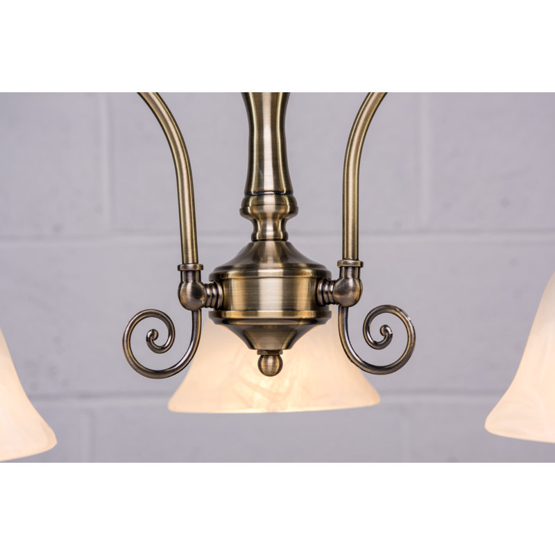 Brazell 3-Light Shaded Antique Brass Down Light Chandelier Alabaster Style Glass