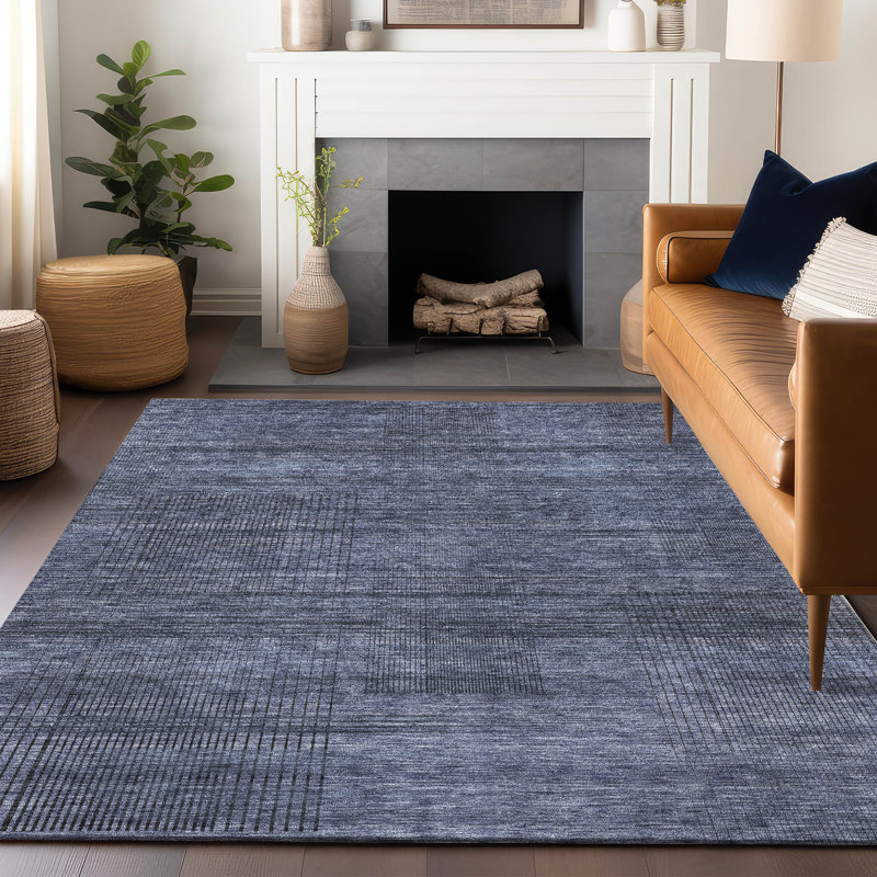 Tapis bleu marine de qualité supérieure lavable à la machine Prisco, Rectangle 2 pi 6 po x 3 pi 10 po