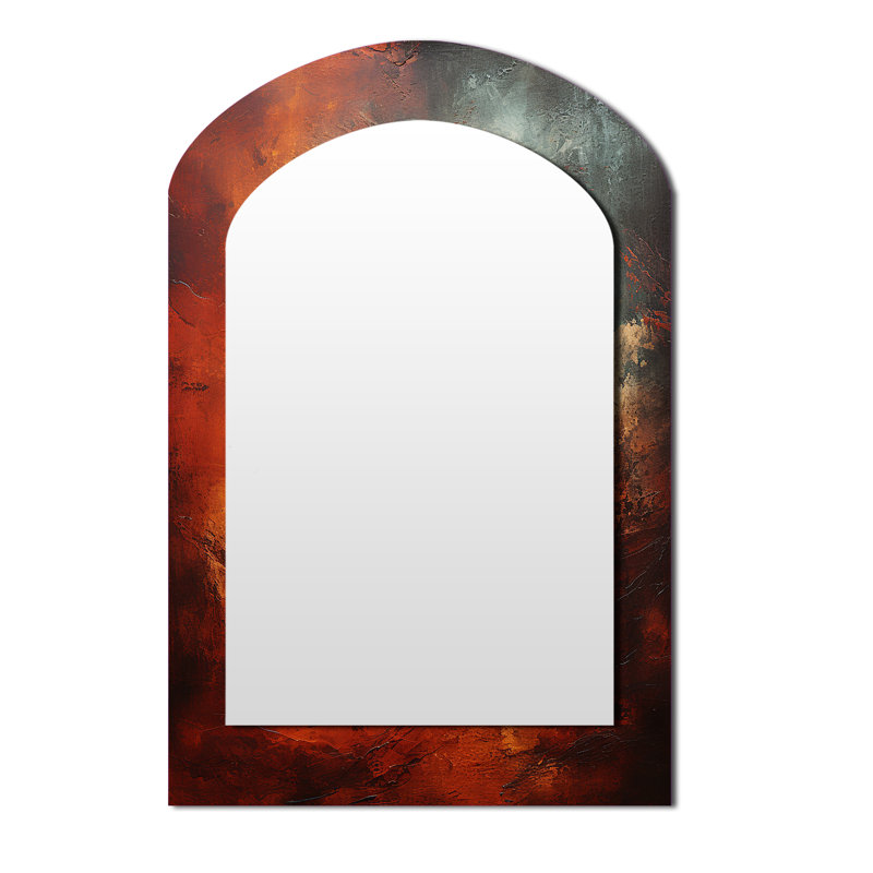 Maroon Mars Mystery Planet I - Our Solar System Asymmetrical Large Mirror, Red Arch Unique Wall Mirror Decor, Printed Metal Art