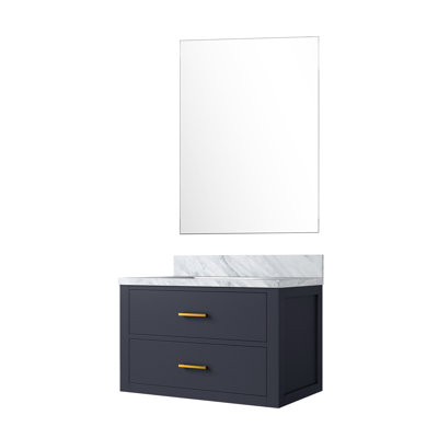 Meuble-lavabo l 30 po x P 22 po avec comptoir en marbre et miroir inclus - fermeture en douceur, bois massif, 30 po 22 contreplaqué de salle de bain, structure en bois