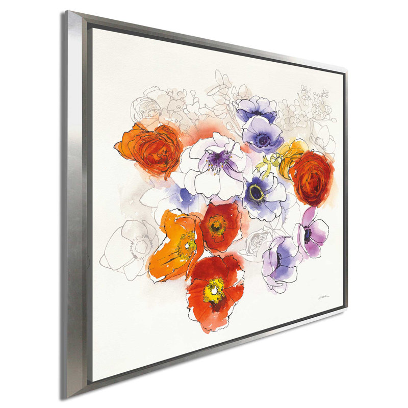 «Spring Fleurs» par Shirley Novak - reproduction sur toile, H 21,5 po x l 21,5 po x P 2 po, Cadre flottant argent