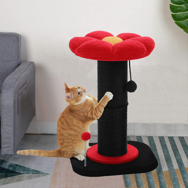 Arbre à chat fleur avec poteau à griffer super épais, petit arbre à chat mignon, lit pour chat, Noir